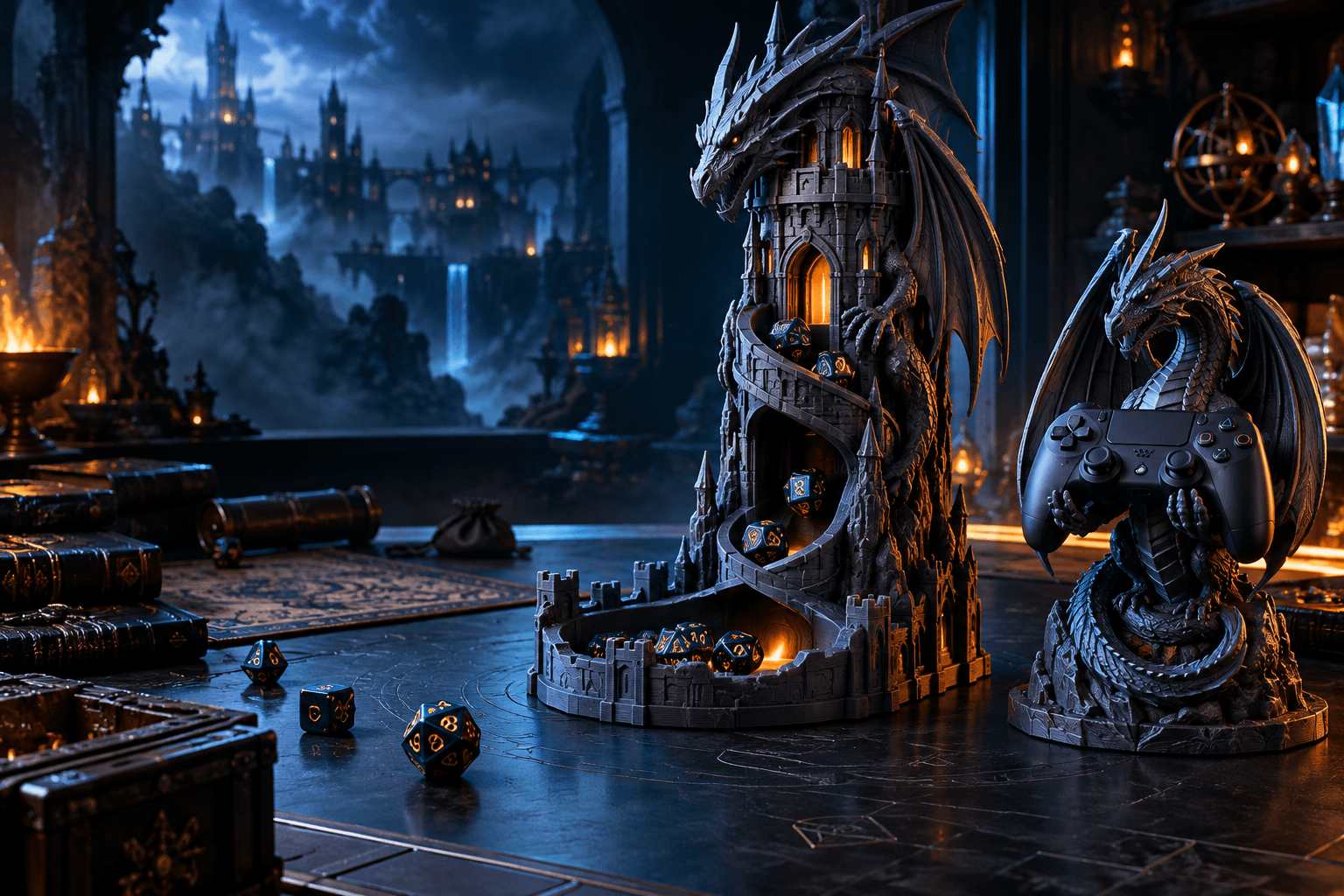 Peças Nexus 3D em um setup de RPG